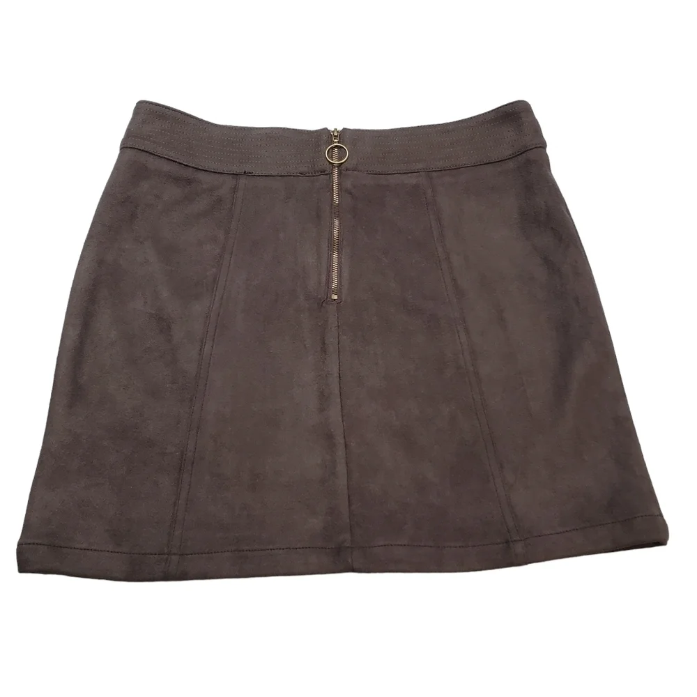 LOVE‎ Riche Mini Skirt Womens Small Charcoal Brown Microsuede Western Embroidery